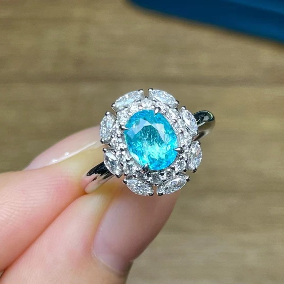 14k Gold 1.03 Ct Natural Paraiba Tourmaline & Diamond Ring - 4