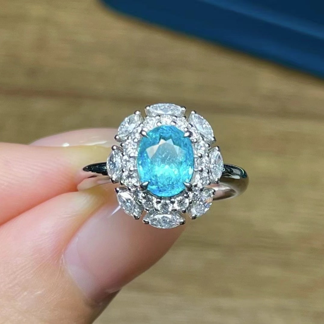 14k Gold 1.03 Ct Natural Paraiba Tourmaline & Diamond Ring - 5