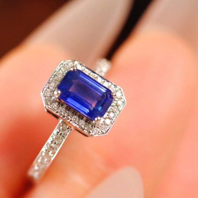 14k Gold 1.00 Ct Natural Sapphire & Diamond Ring - 4