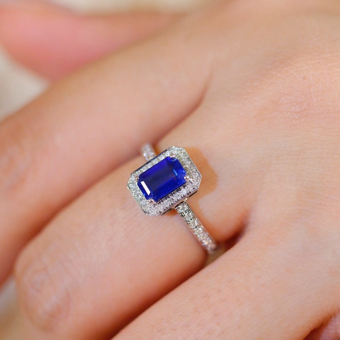 14k Gold 1.00 Ct Natural Sapphire & Diamond Ring - 5