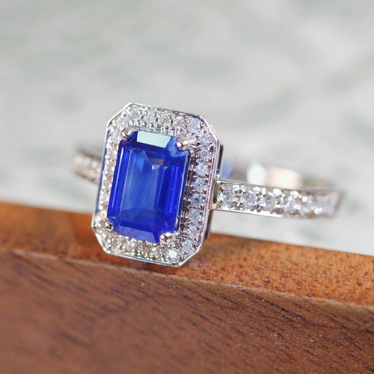 14k Gold 1.00 Ct Natural Sapphire & Diamond Ring - 6