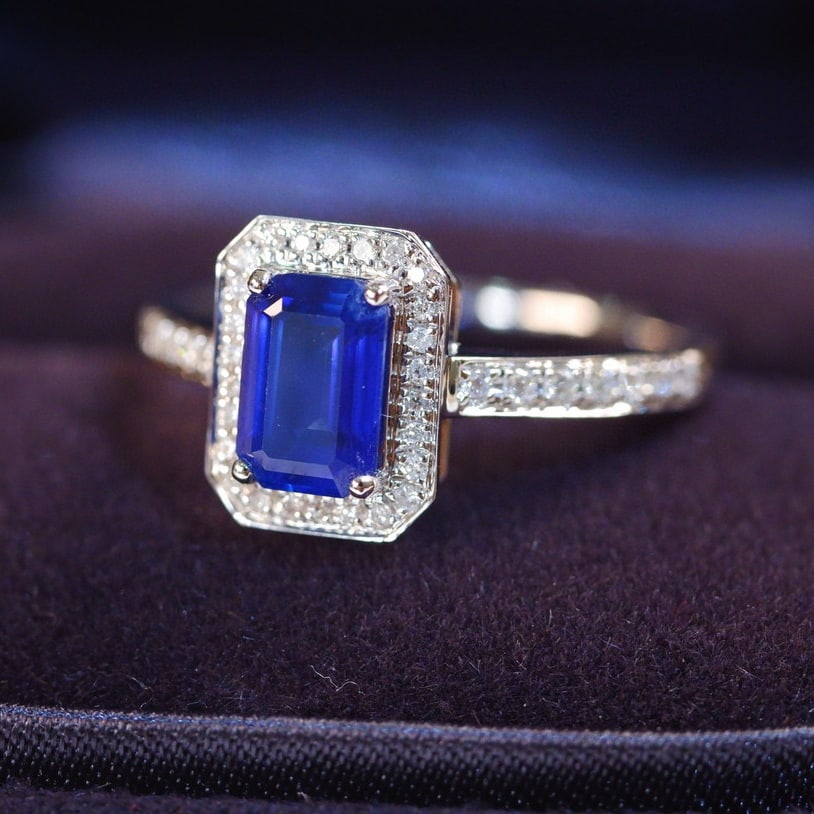 14k Gold 1.00 Ct Natural Sapphire & Diamond Ring - 7