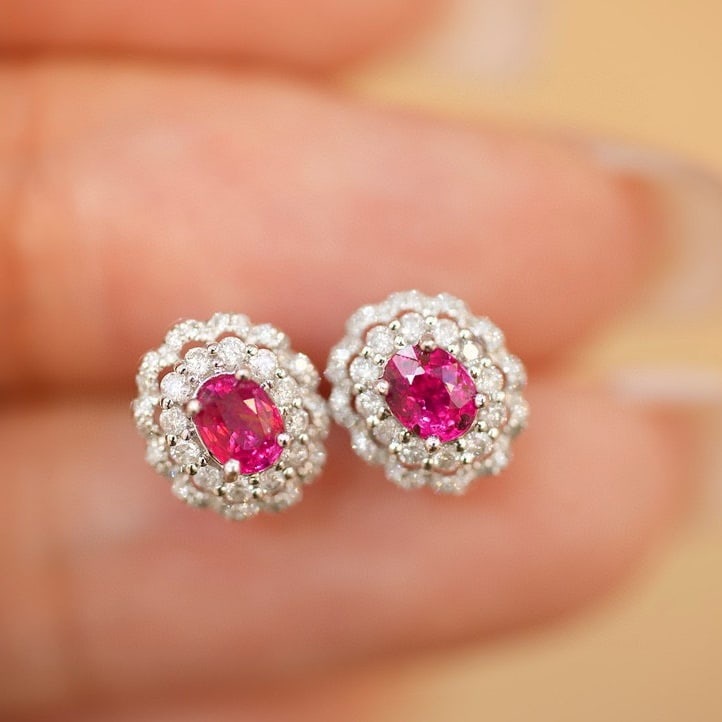 14k Gold 0.6 Ct Natural Ruby & Diamond Earrings - 2