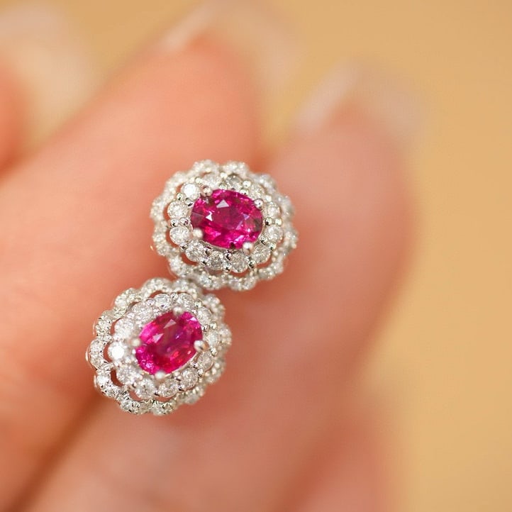 14k Gold 0.6 Ct Natural Ruby & Diamond Earrings - 3