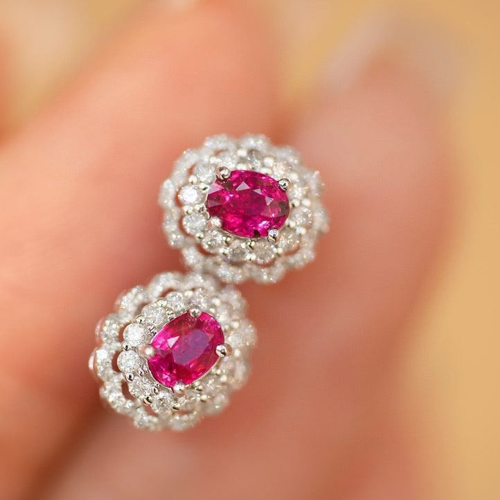 14k Gold 0.6 Ct Natural Ruby & Diamond Earrings - 4