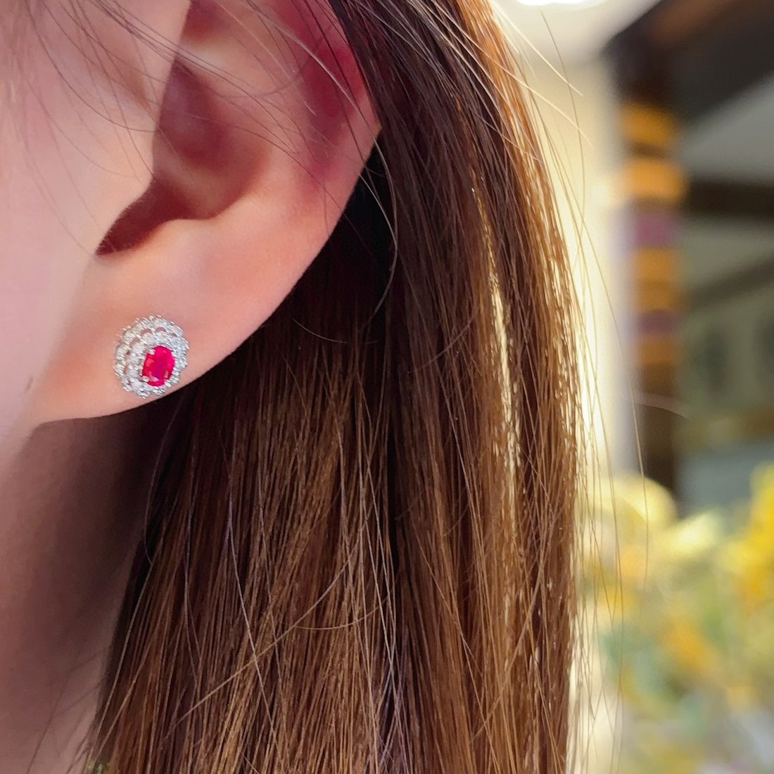 14k Gold 0.6 Ct Natural Ruby & Diamond Earrings - 5