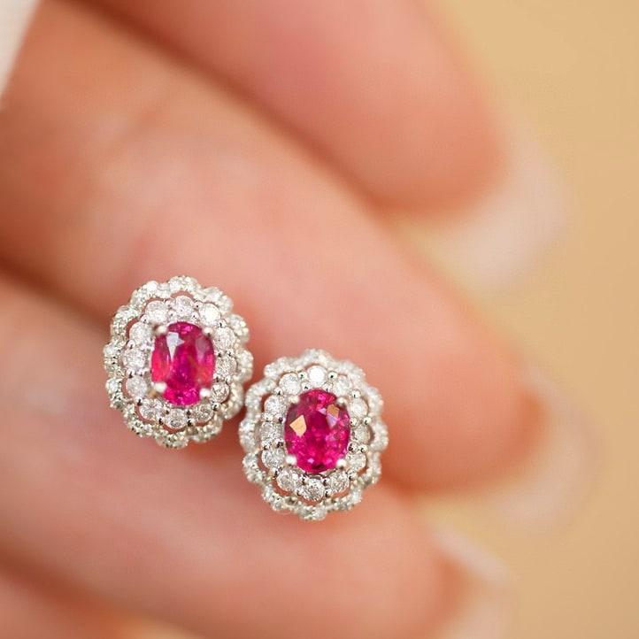14k Gold 0.6 Ct Natural Ruby & Diamond Earrings - 6