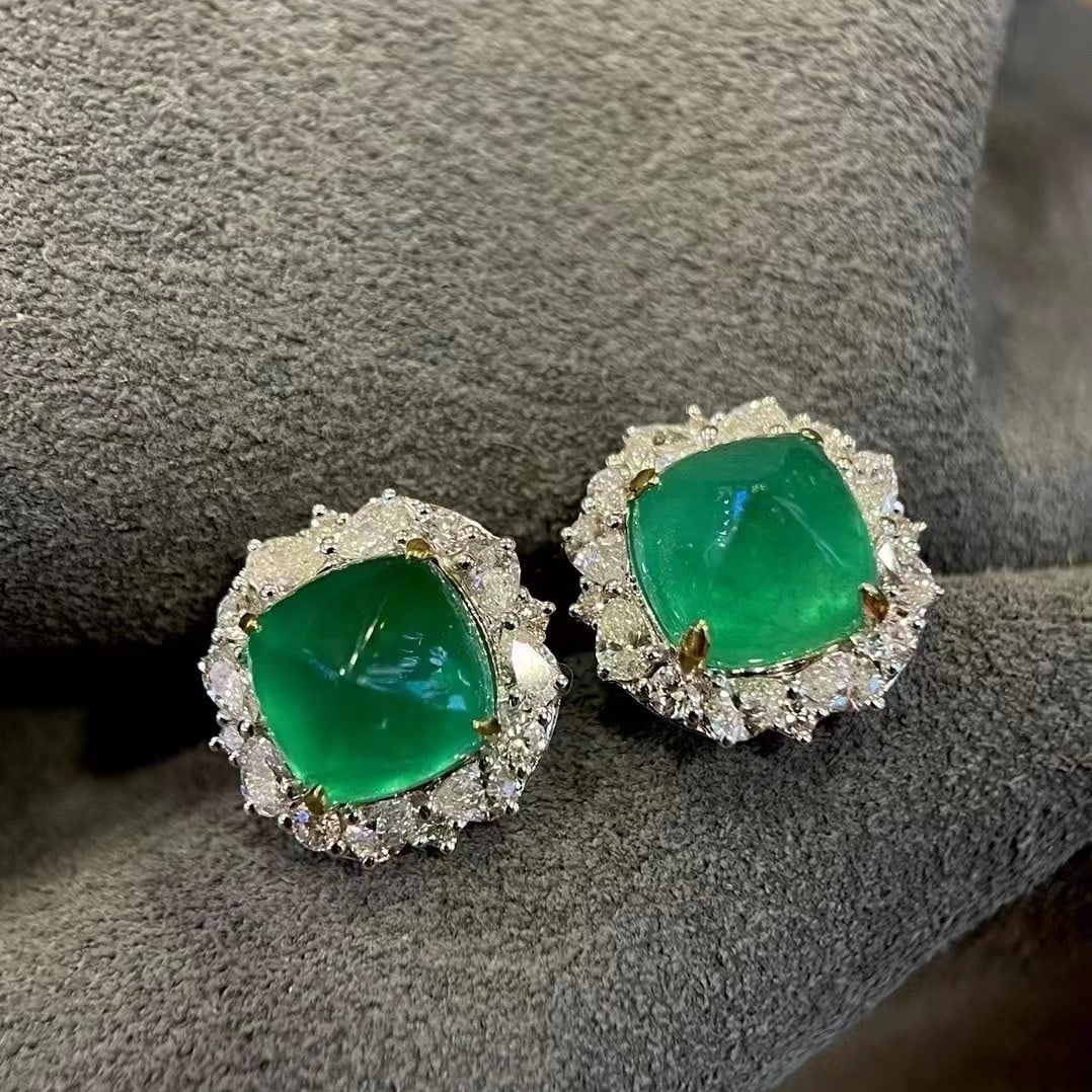 14k Gold 7.58 Ct Natural Emerald & Diamond Earrings - 4