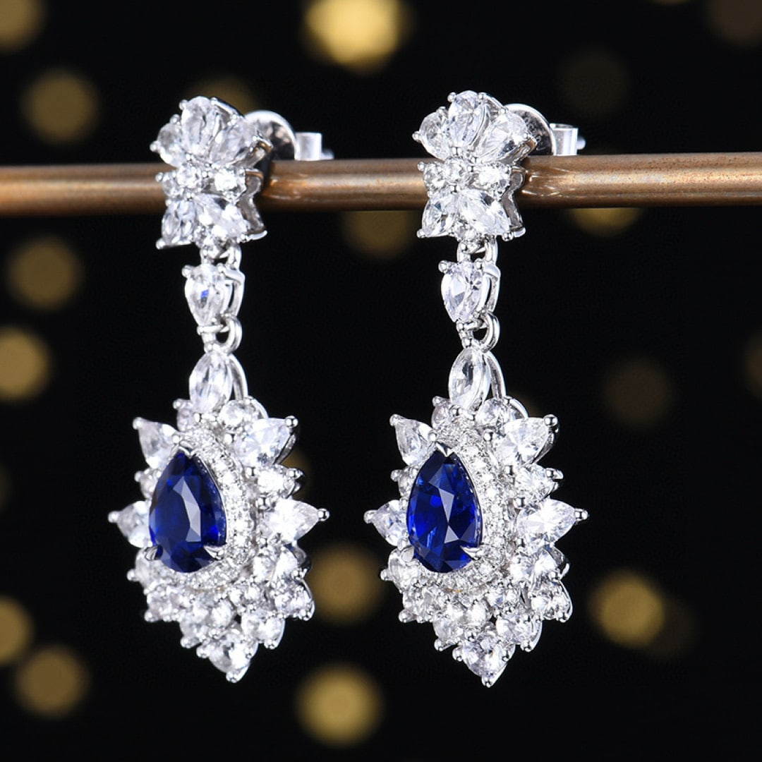 14k Gold 5.49 Ctw Natural Sapphire & Sapphire Earrings - 2