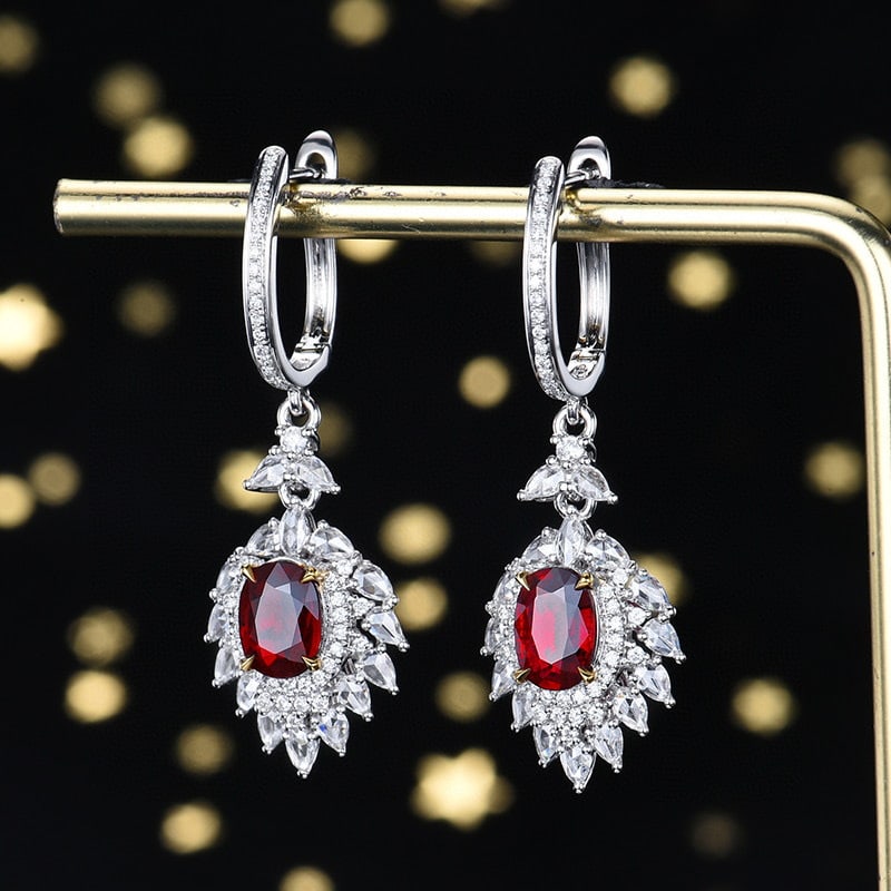 14k Gold 3.09 Ctw Natural Ruby & Diamond Earrings - 2