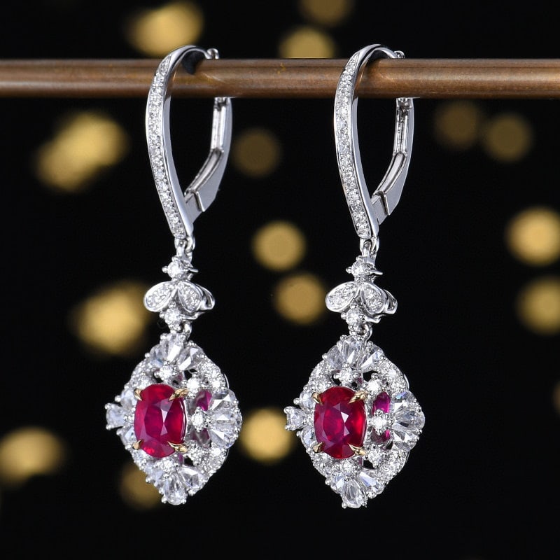 14k Gold 1.96 Ctw Natural Ruby & Diamond Earrings - 2