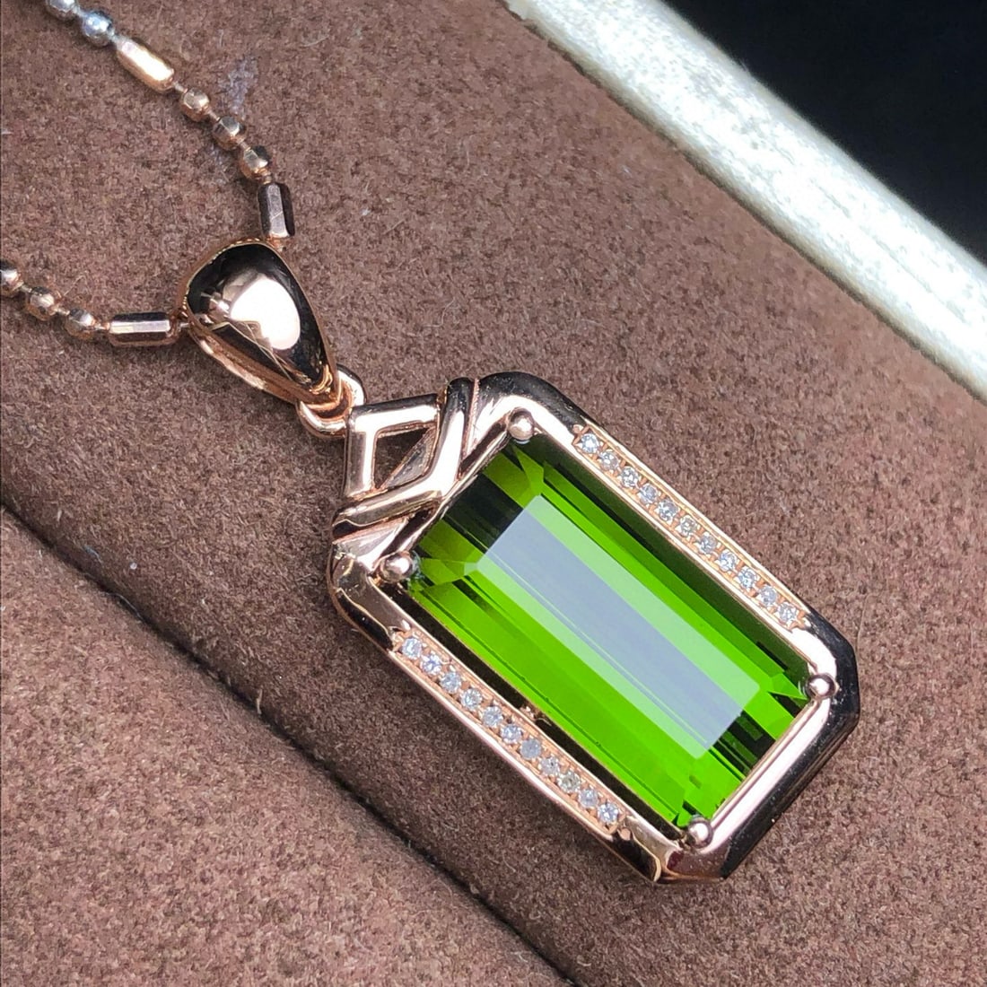 14k Gold 4.85 Ct Natural Tourmaline & Diamond Pendant( Without Chain ) - 2