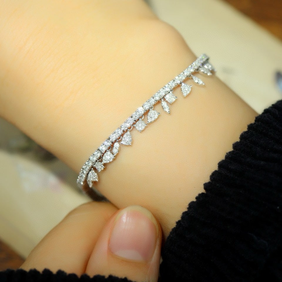 14k Gold 3.03 Ct Natural H Diamond Bracelet - 4