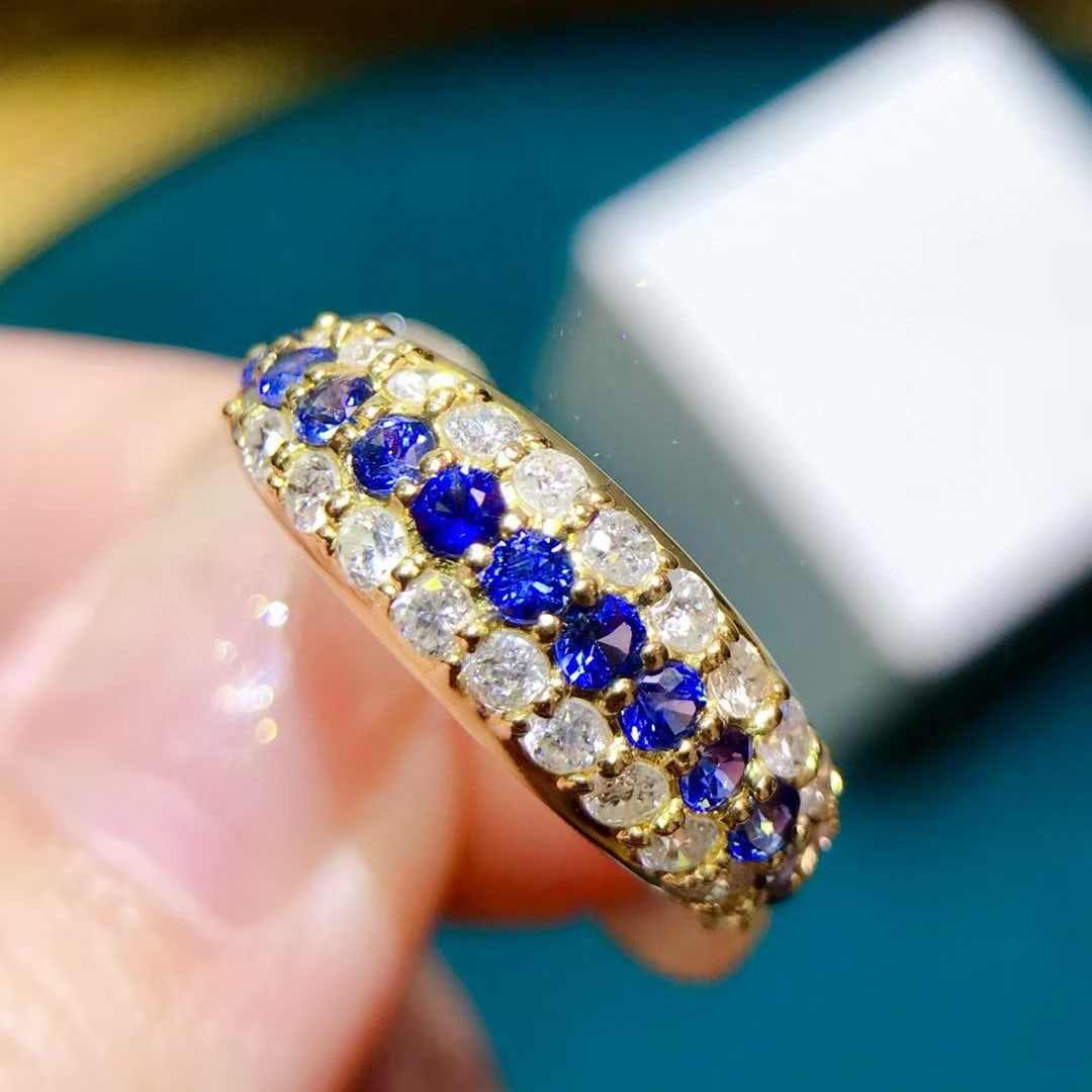 14k Gold 1.31 Ctw Vivid Blue Natural Sapphire & Diamond Ring: Ref:230937241 // gold content:14k gold // ring size:7. 25us // // main gemstone:sapphire // shape:round // carat weight:0. 6ct // color:vivid blue // treatment:natural // cut grade:g // //
