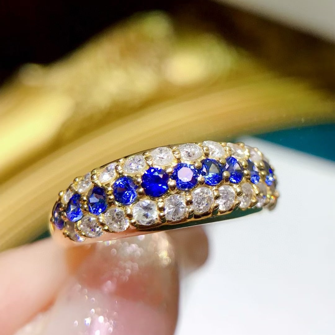 14k Gold 1.31 Ctw Vivid Blue Natural Sapphire & Diamond Ring - 2