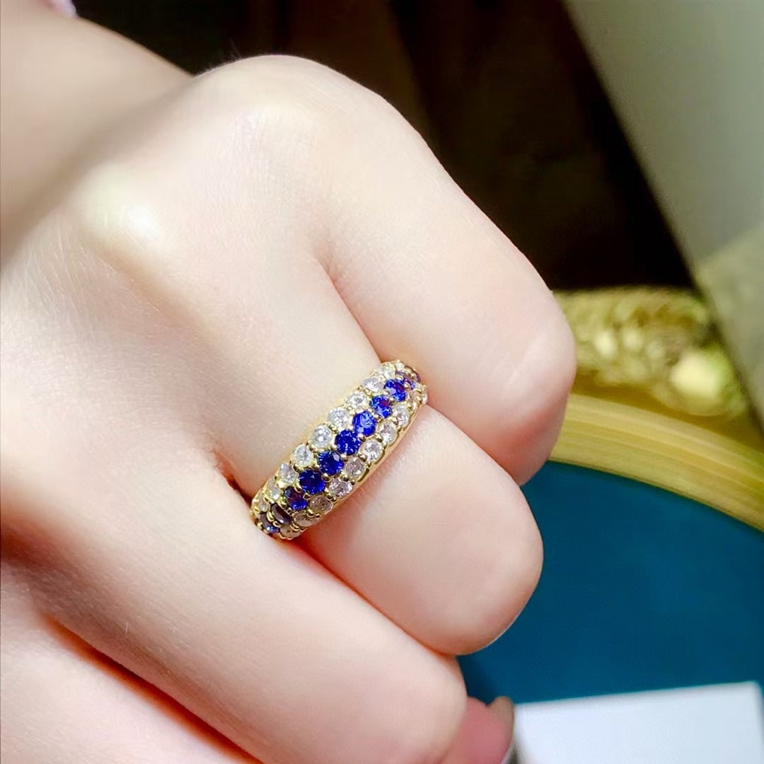 14k Gold 1.31 Ctw Vivid Blue Natural Sapphire & Diamond Ring - 4
