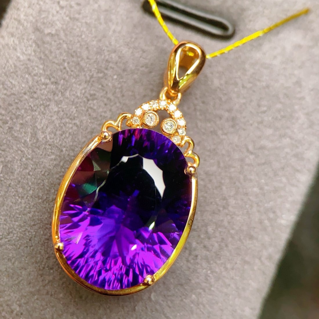 14k Gold 9.04 Ctw Natural Amethyst & Diamond Pendant( Without Chain ) - 3