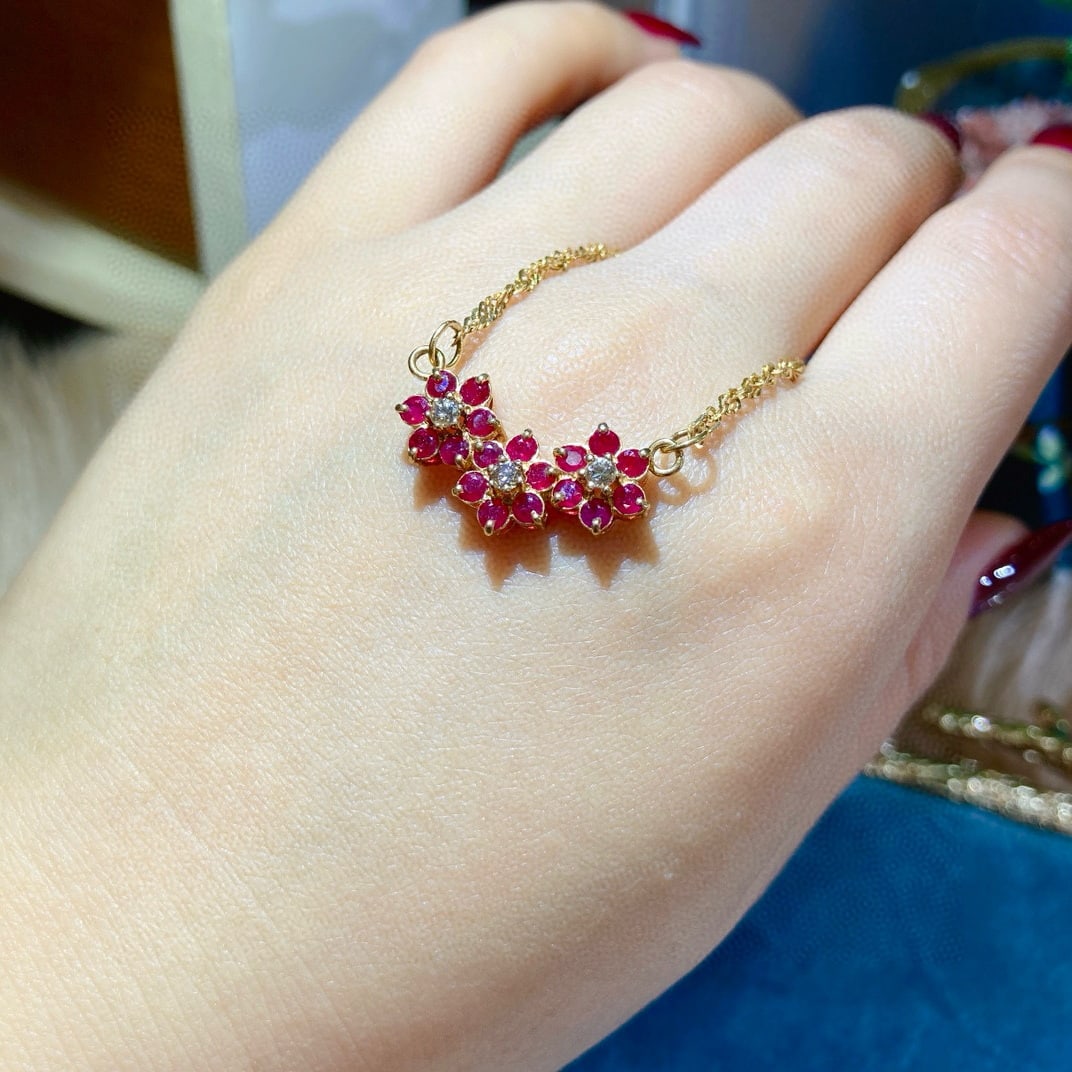 14k Gold 0.36 Ctw Natural Ruby & Diamond Necklace - 2