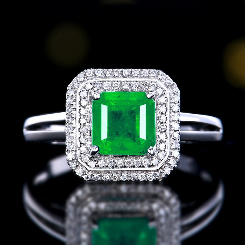 14k Gold 0.95 Ct Vivid Green Natural Emerald & Diamond Ring: Ref:230937251 // gold content:14k gold // ring size:7. 25us // // main gemstone:emerald // shape:octagonal // carat weight:0. 95ct // color:vivid green // treatment:natural // // adjacent gemstone