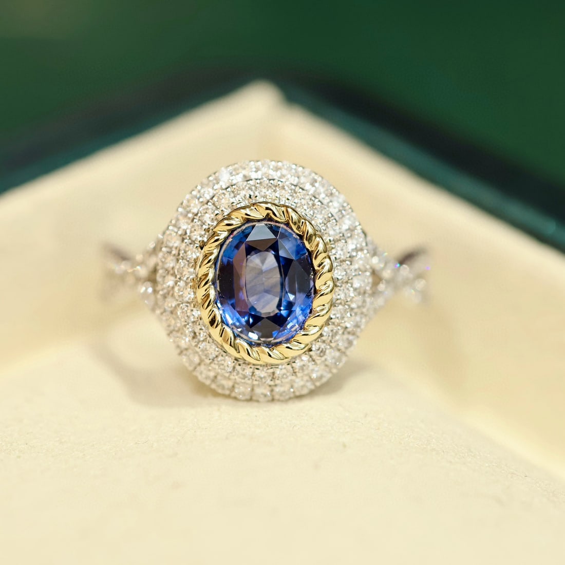 14k Gold 1.47 Ctw Natural Sapphire & Diamond Ring: Ref:230937253 // gold content:14k gold // ring size:7. 25us // // main gemstone:sapphire // shape:oval // carat weight:1. 03ct // color:blue // treatment:natural // // adjacent gemstone 2 :