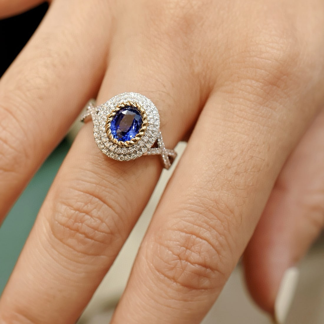 14k Gold 1.47 Ctw Natural Sapphire & Diamond Ring - 4