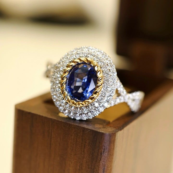 14k Gold 1.47 Ctw Natural Sapphire & Diamond Ring - 9