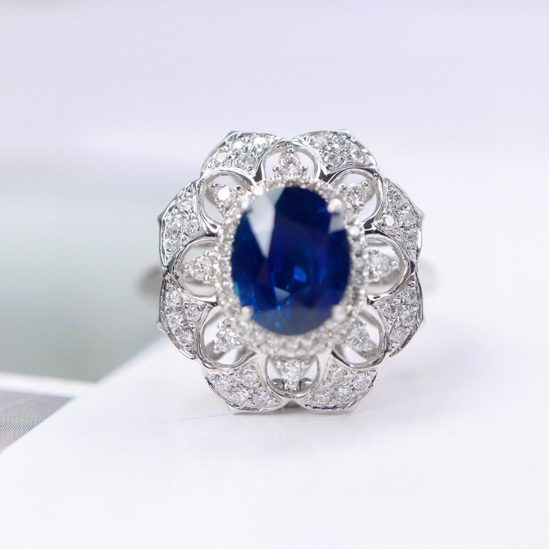 14k Gold 2.69 Ctw Natural Sapphire & Diamond Ring/pendant( Without Chain ): Ref:230937255 // gold content:14k gold // ring size:7. 25us // // main gemstone:sapphire // shape:oval // carat weight:2. 3ct // color:royal blue // treatment:natural // // adjacent gemstone 2 :