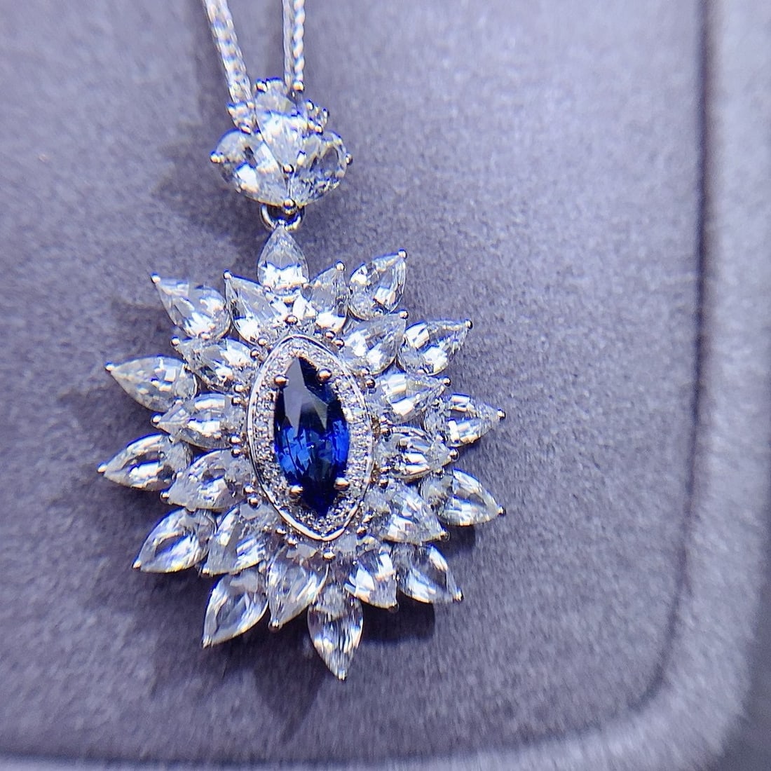 14k Gold 1.10 Ct Natural Sapphire & Diamond & Sapphire Pendant( Without Chain ) - 5