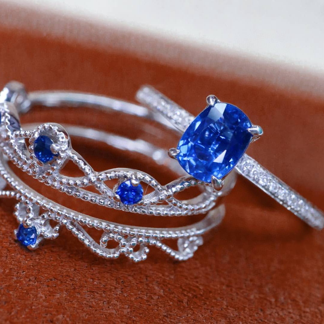 14k Gold 0.77 Ctw Natural Sapphire & Diamond Ring - 5