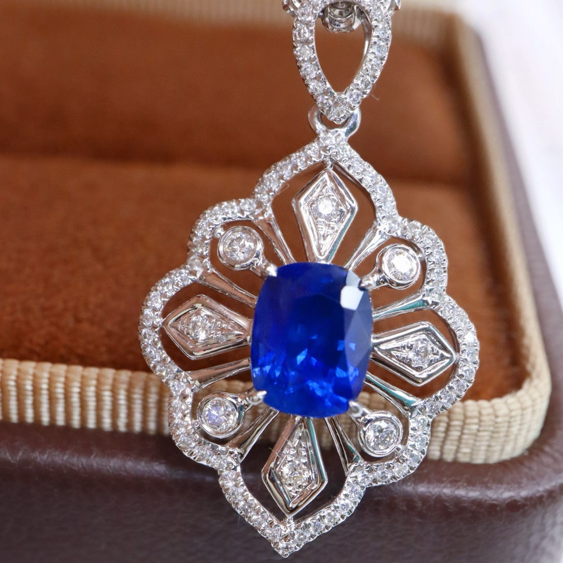 14k Gold 2.08 Ctw Natural Sapphire & Diamond Pendant( Without Chain ) - 2