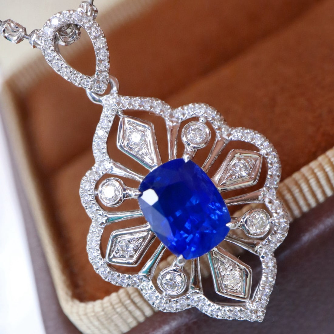 14k Gold 2.08 Ctw Natural Sapphire & Diamond Pendant( Without Chain ) - 3