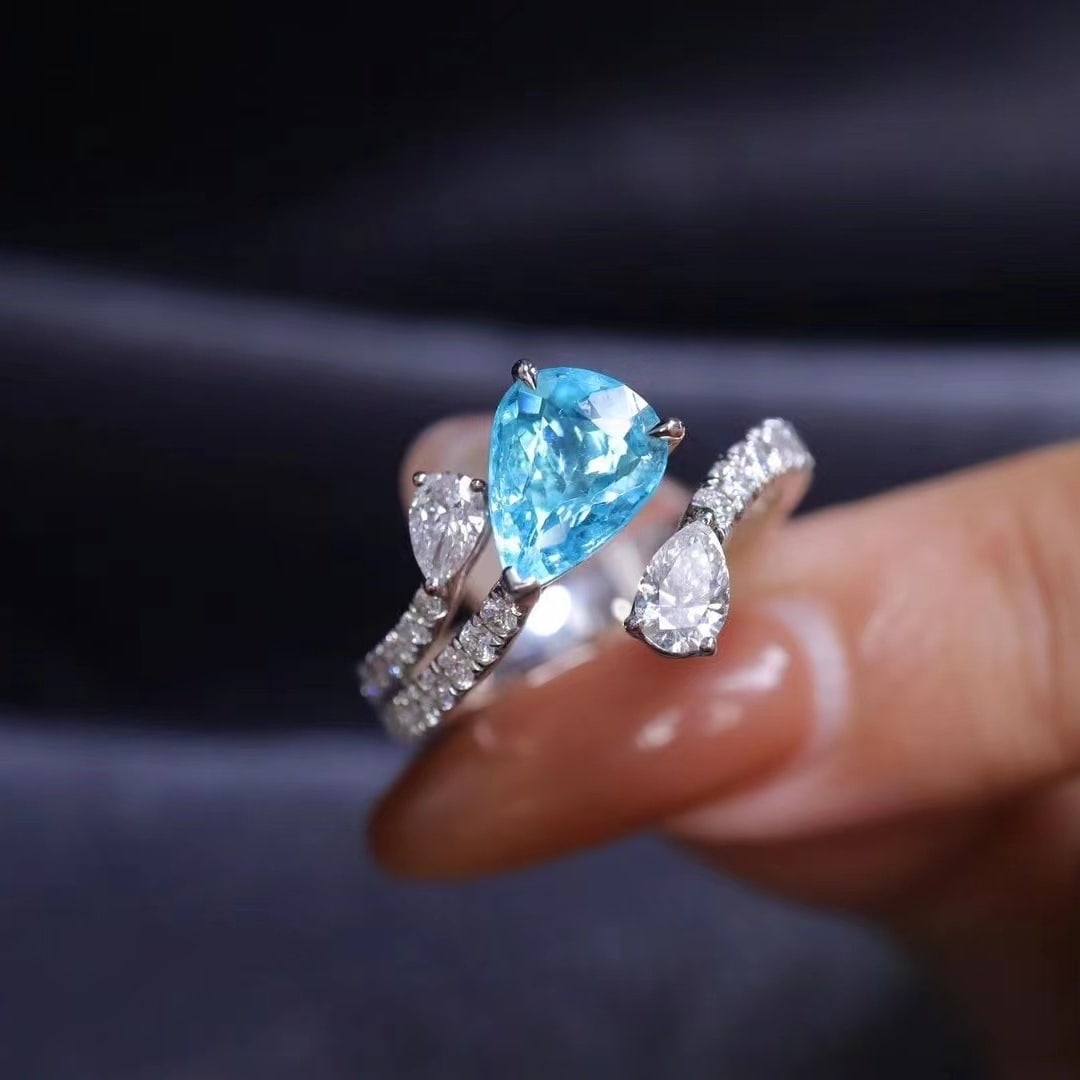 14k Gold 1.76 Ctw Natural Paraiba Tourmaline & Diamond Ring - 2