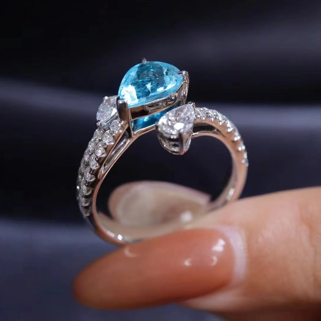 14k Gold 1.76 Ctw Natural Paraiba Tourmaline & Diamond Ring - 4