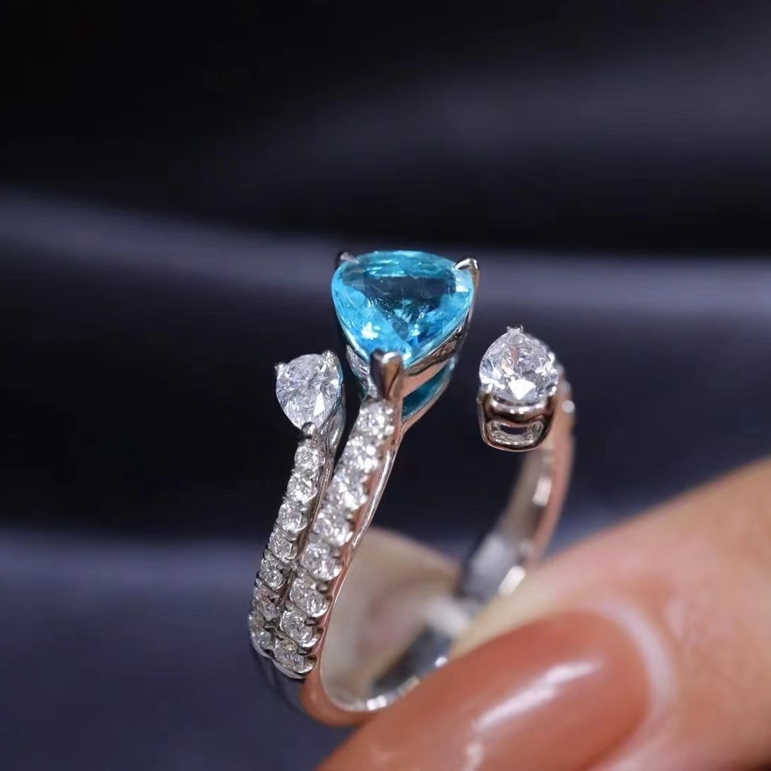 14k Gold 1.76 Ctw Natural Paraiba Tourmaline & Diamond Ring - 5