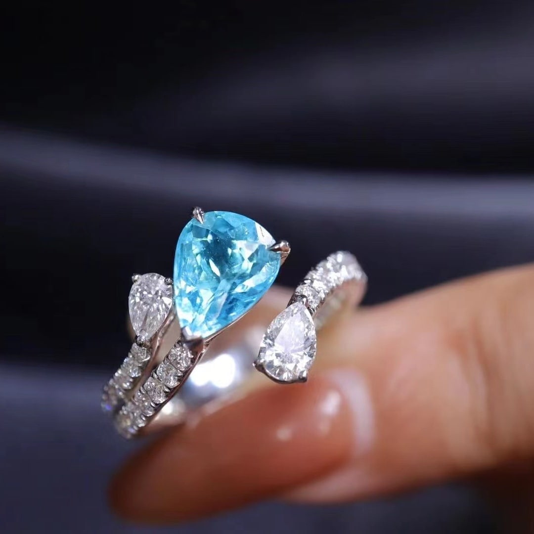 14k Gold 1.76 Ctw Natural Paraiba Tourmaline & Diamond Ring - 6