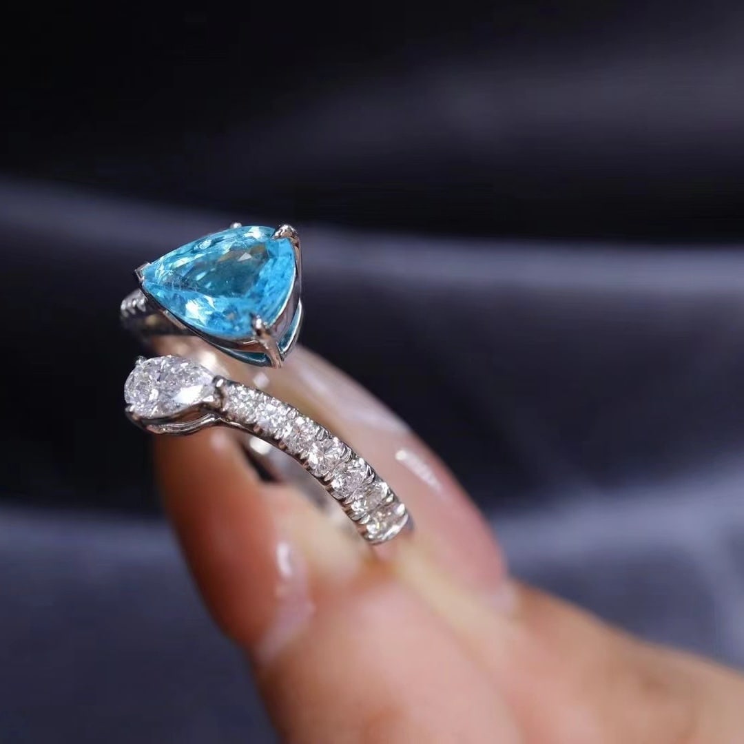 14k Gold 1.76 Ctw Natural Paraiba Tourmaline & Diamond Ring - 7