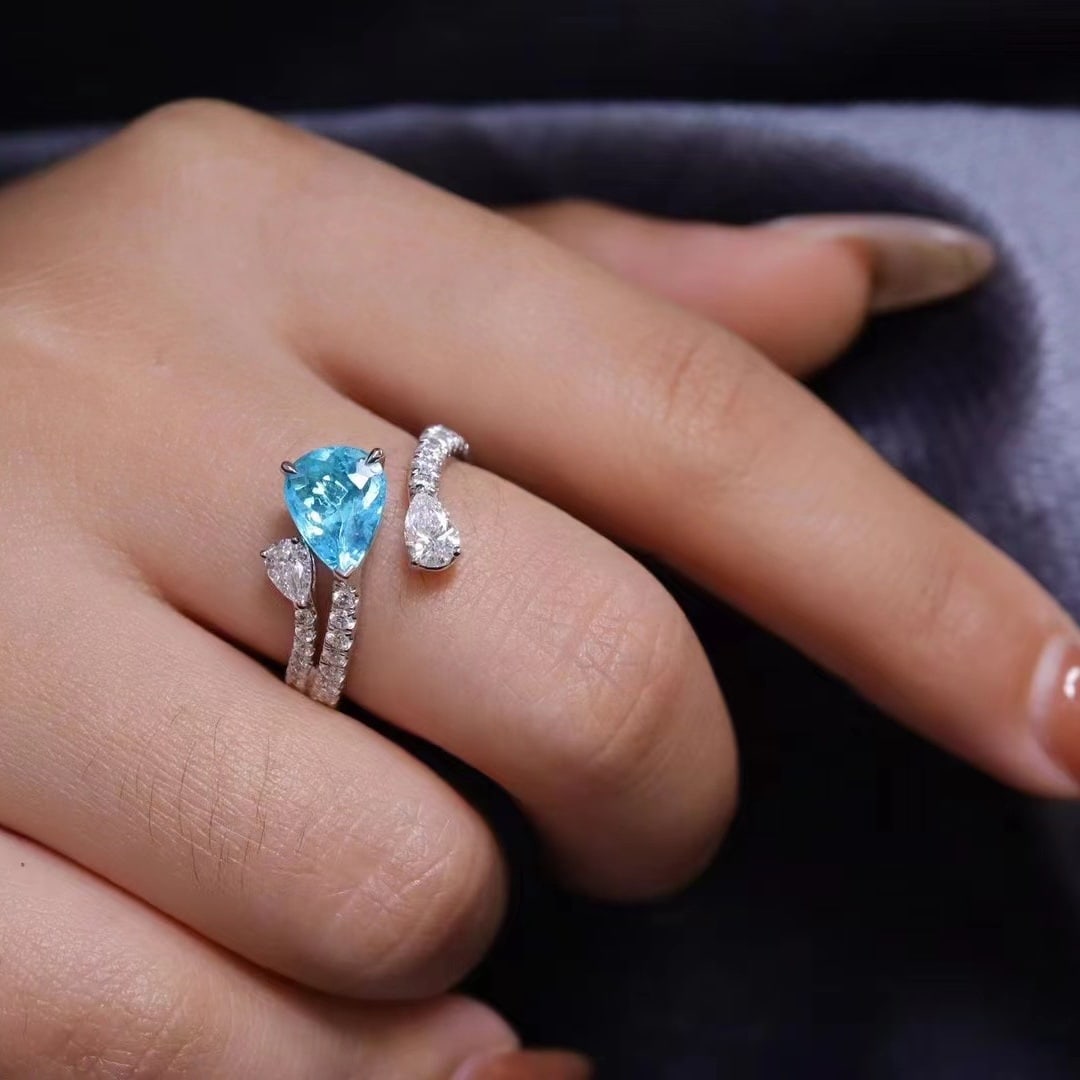 14k Gold 1.76 Ctw Natural Paraiba Tourmaline & Diamond Ring - 8