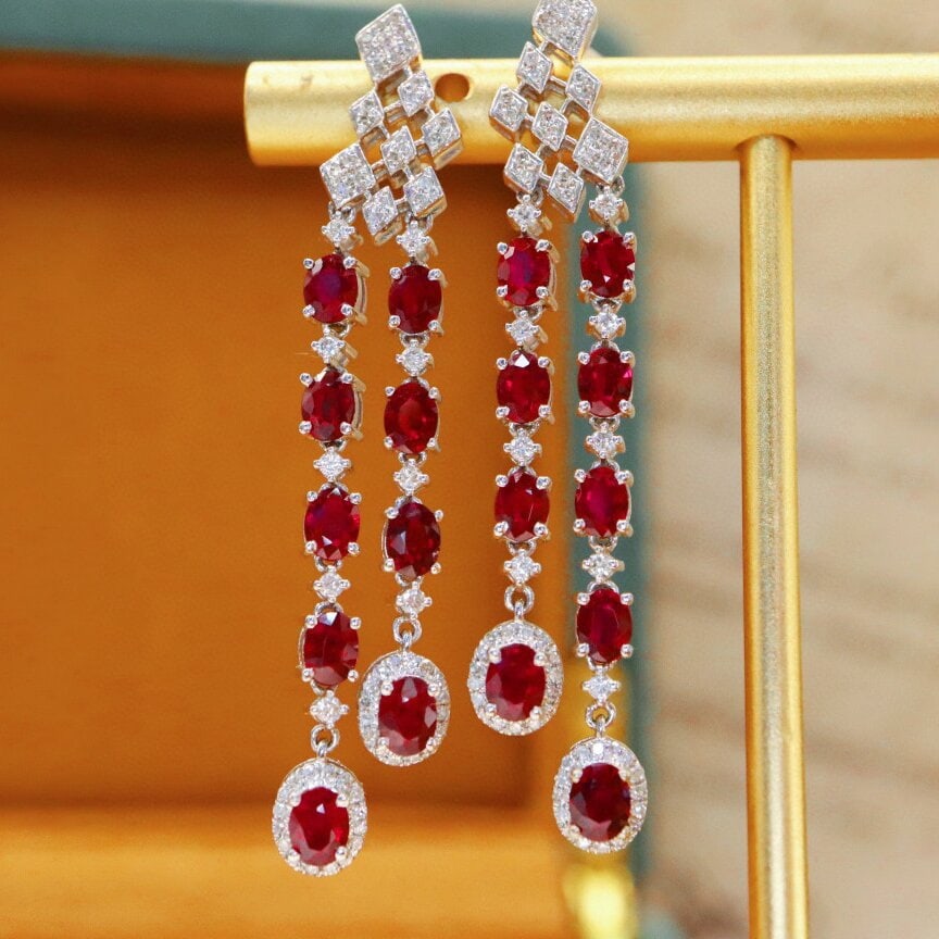 14k Gold 4.33 Ctw Natural Ruby & Diamond Earrings - 5