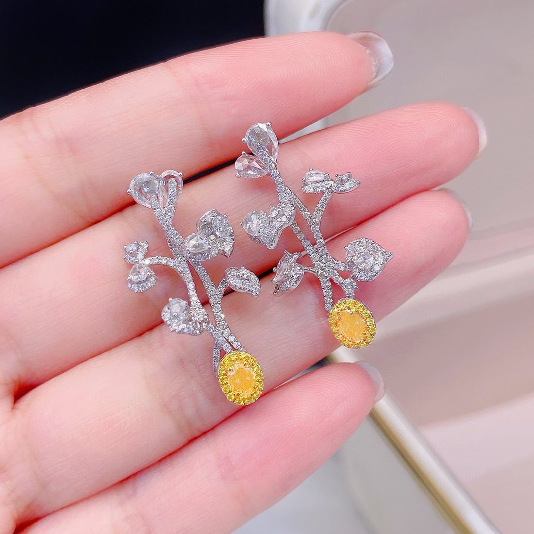 14k Gold 1.94 Ctw Natural Yellow Diamond & Diamond Earrings - 2