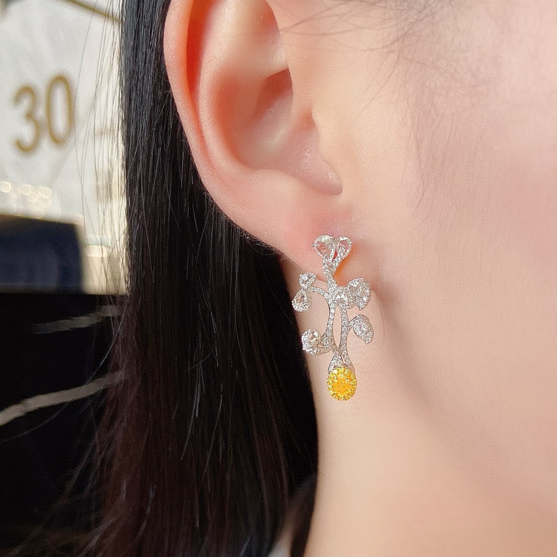 14k Gold 1.94 Ctw Natural Yellow Diamond & Diamond Earrings - 3