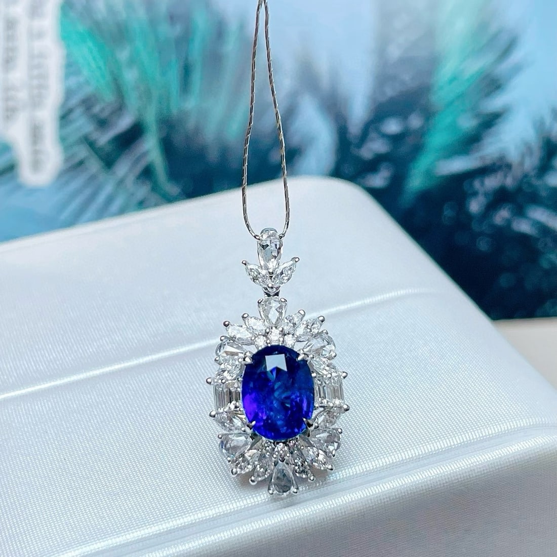 14k Gold 2.53 Ctw Natural Sapphire & Diamond Pendant( Without Chain ): Ref:230938026 // gold content:14k gold // main gemstone:sapphire // shape:oval // carat weight:1. 79ct // color:royal blue // treatment:natural // // adjacent gemstone 2 : diamond // shape:multiply