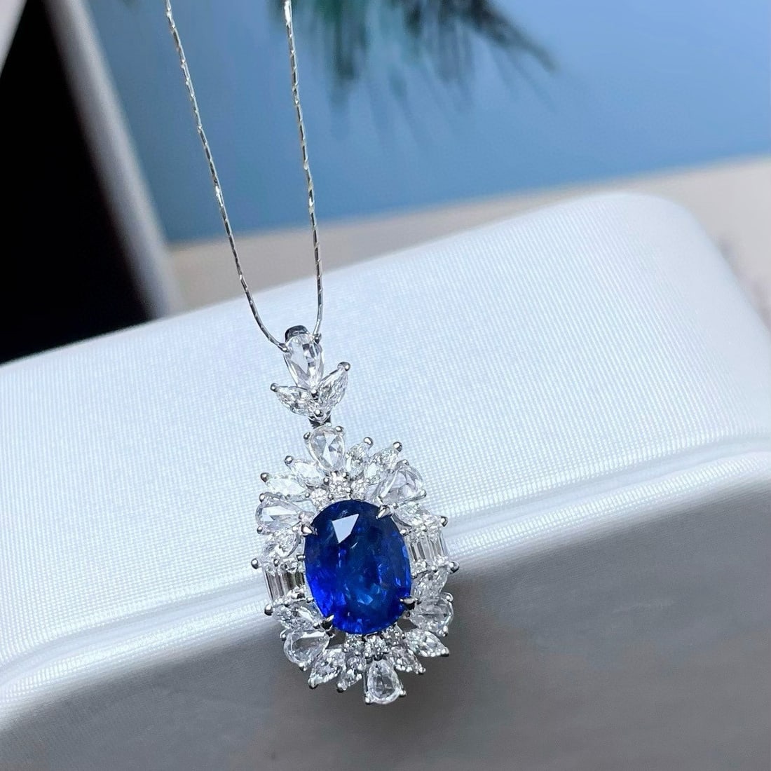 14k Gold 2.53 Ctw Natural Sapphire & Diamond Pendant( Without Chain ) - 2