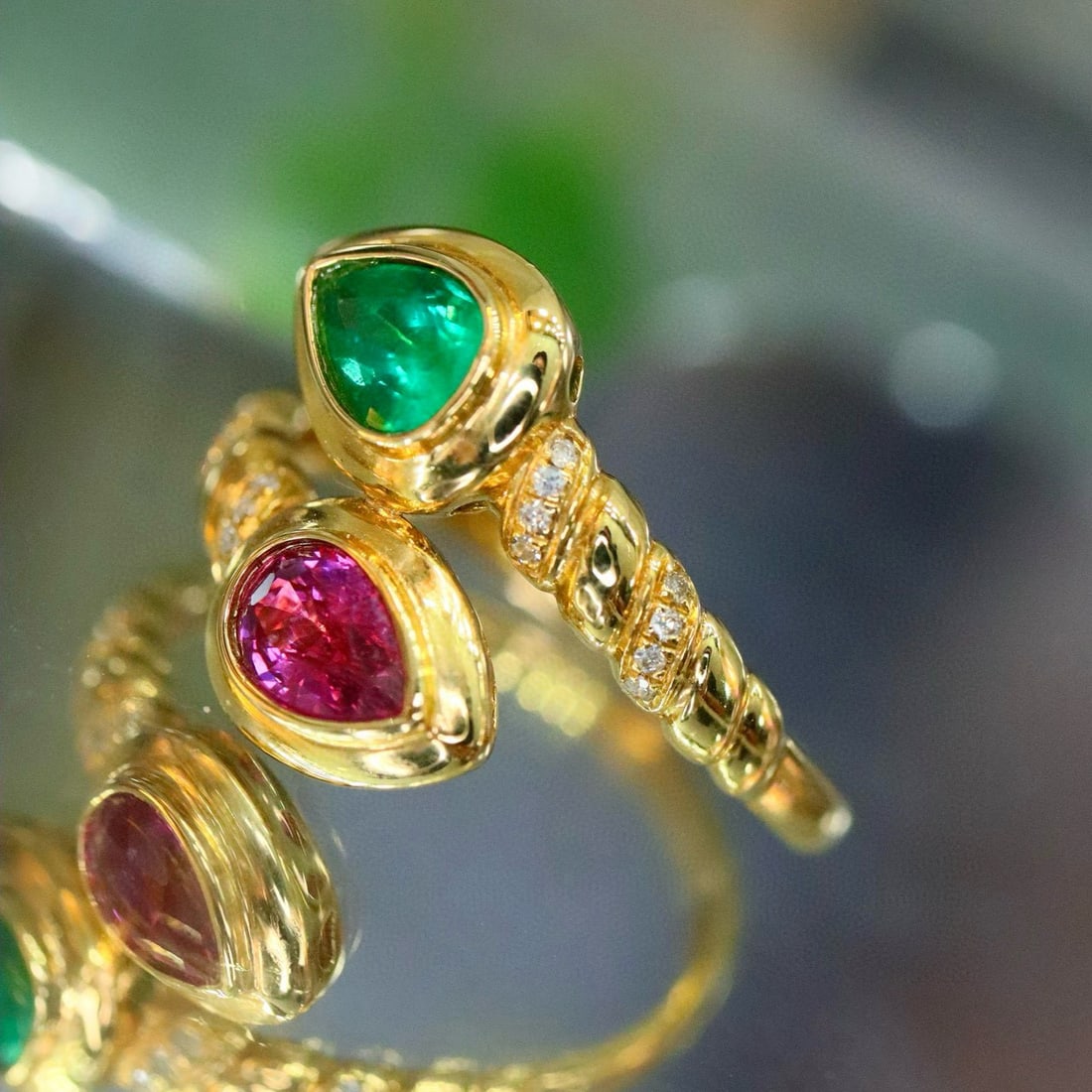 14k Gold 0.80 Ctw Natural Ruby & Emerald & Toi Et Moi Ring - 3