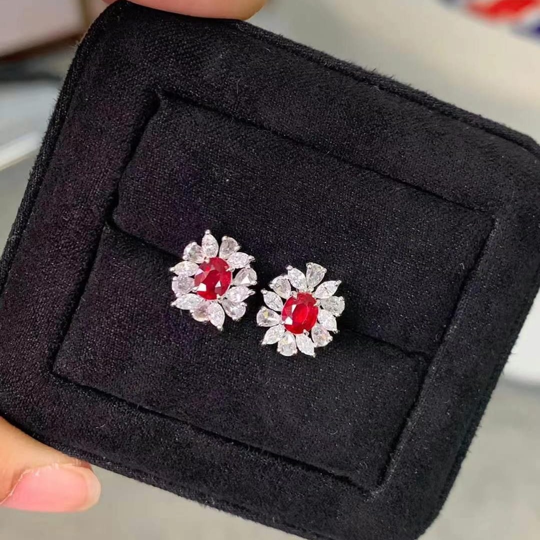 14k Gold 1.75 Ctw Natural Ruby & Diamond Earrings - 4