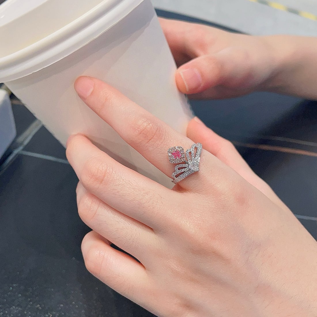 14k Gold 0.58 Ctw Natural Pink Diamond & Diamond Ring - 4