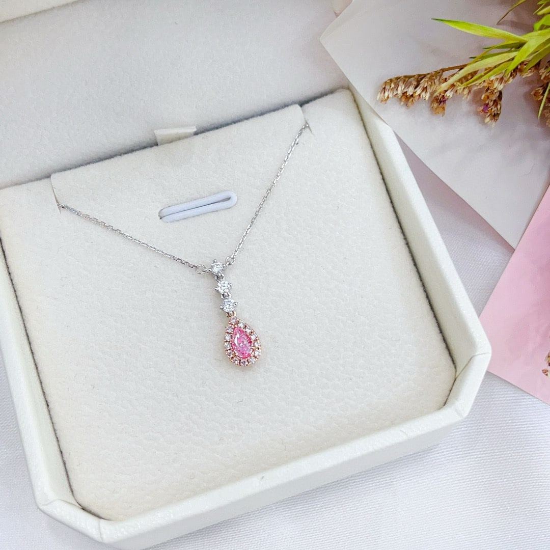 14k Gold 0.48 Ctw Natural Pink Diamond & Diamond Necklace - 3