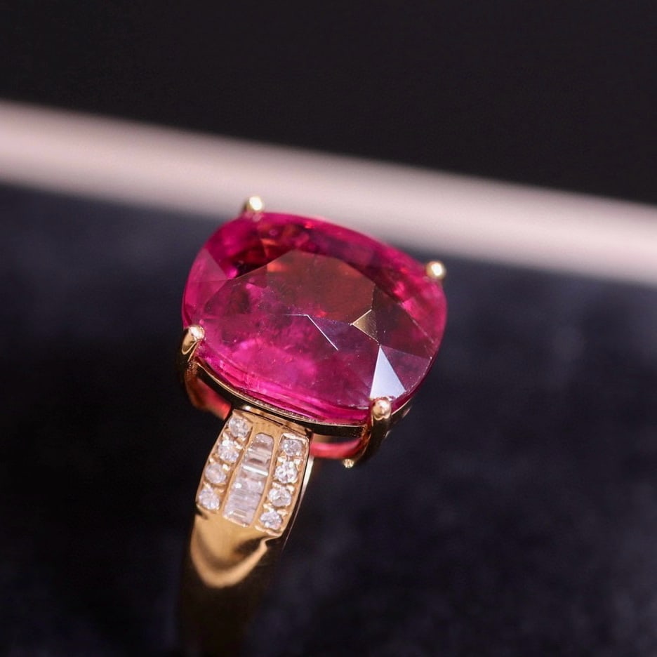 14k Gold 5.56 Ct Natural Tourmaline & Diamond Ring - 2