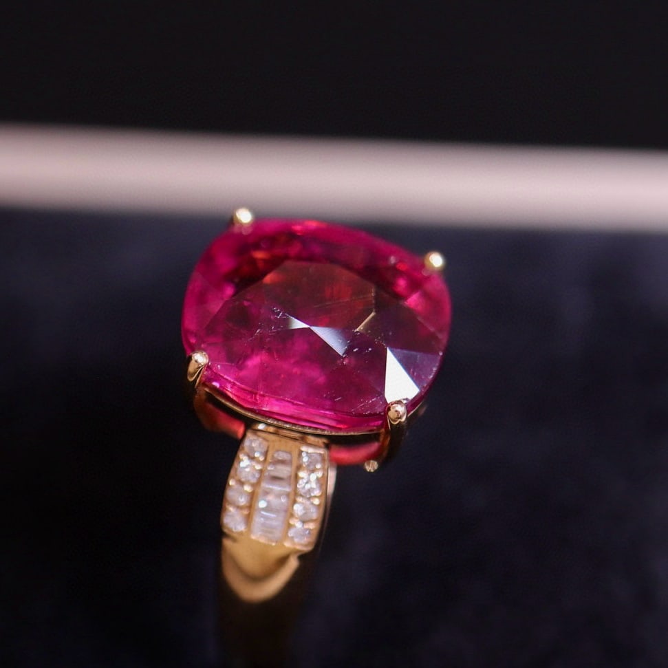 14k Gold 5.56 Ct Natural Tourmaline & Diamond Ring - 4