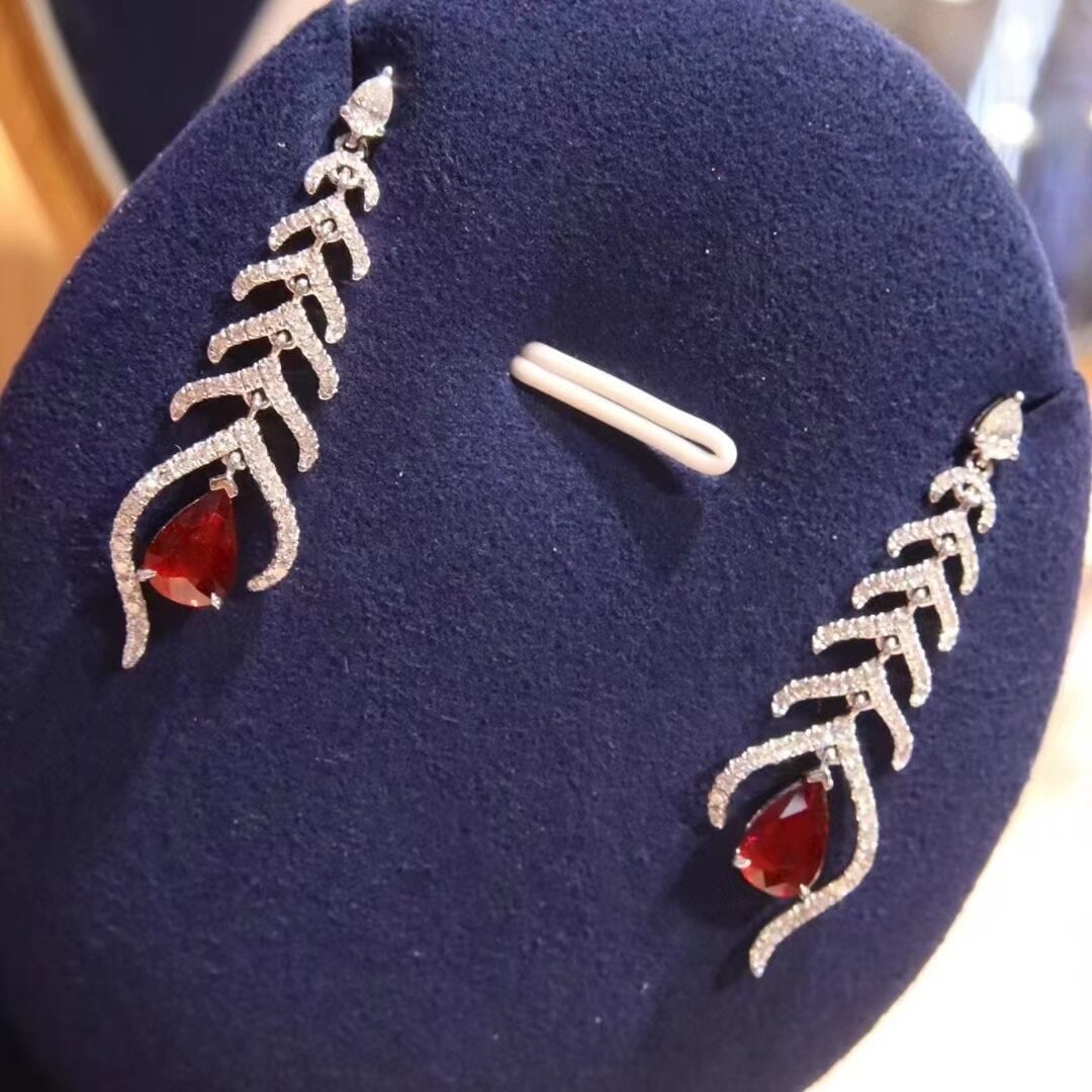 14k Gold 2.19 Ctw Vivid Red Natural Ruby & Diamond Earrings - 2