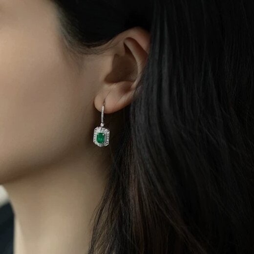 14k Gold 1.62 Ctw Vivid Green Natural Emerald & Diamond Earrings - 2